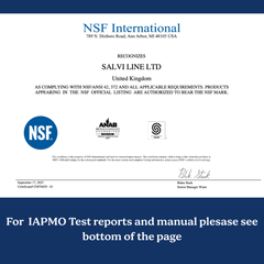 NSF International certification for Salvi Line Ltd on a white background with blue accents.
