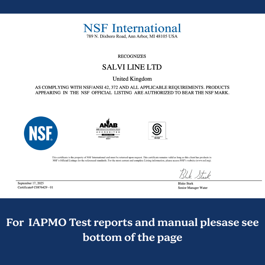 NSF International certification for Salvi Line Ltd on a white background with blue accents.