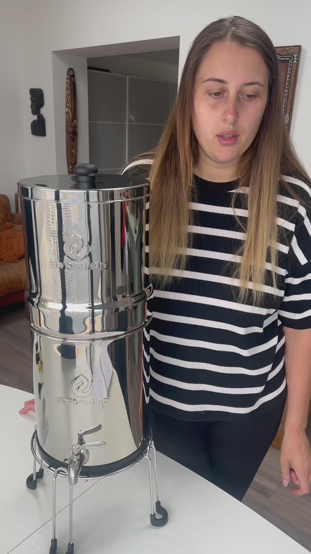 Premium Gravity Water Filtration System | Pair of Activated 0.5 Micron Carbon Filters | SS Stand | SS Tap (Faucet))